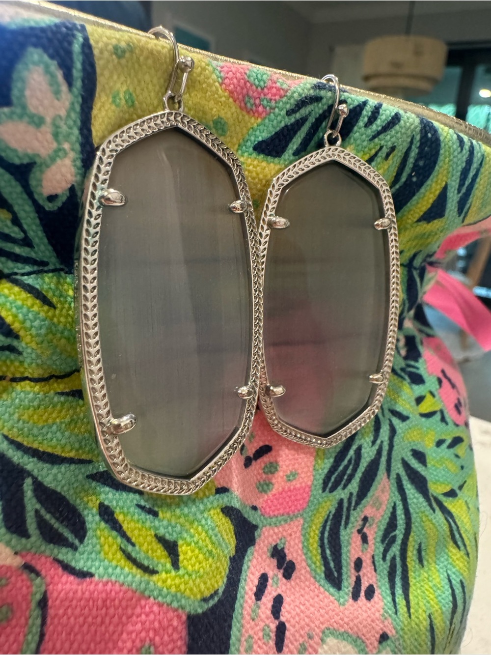 Kendra Scott Silver Danielle Gray Stone Dangle/Drop Hook Earrings